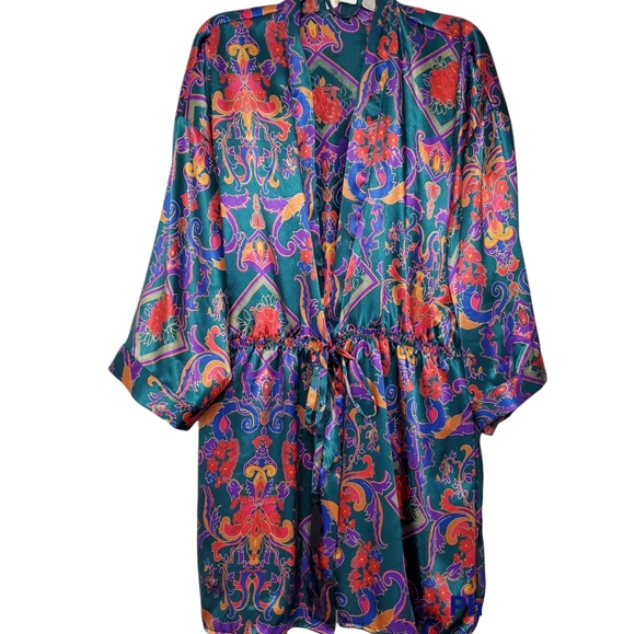 Vintage Victoria Secret Gold Label Paisley Satin Night Gown Wrap Robe - Picture 1 of 7